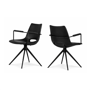 Cayman Stol m. Armlæn og drejefod / Sort læder